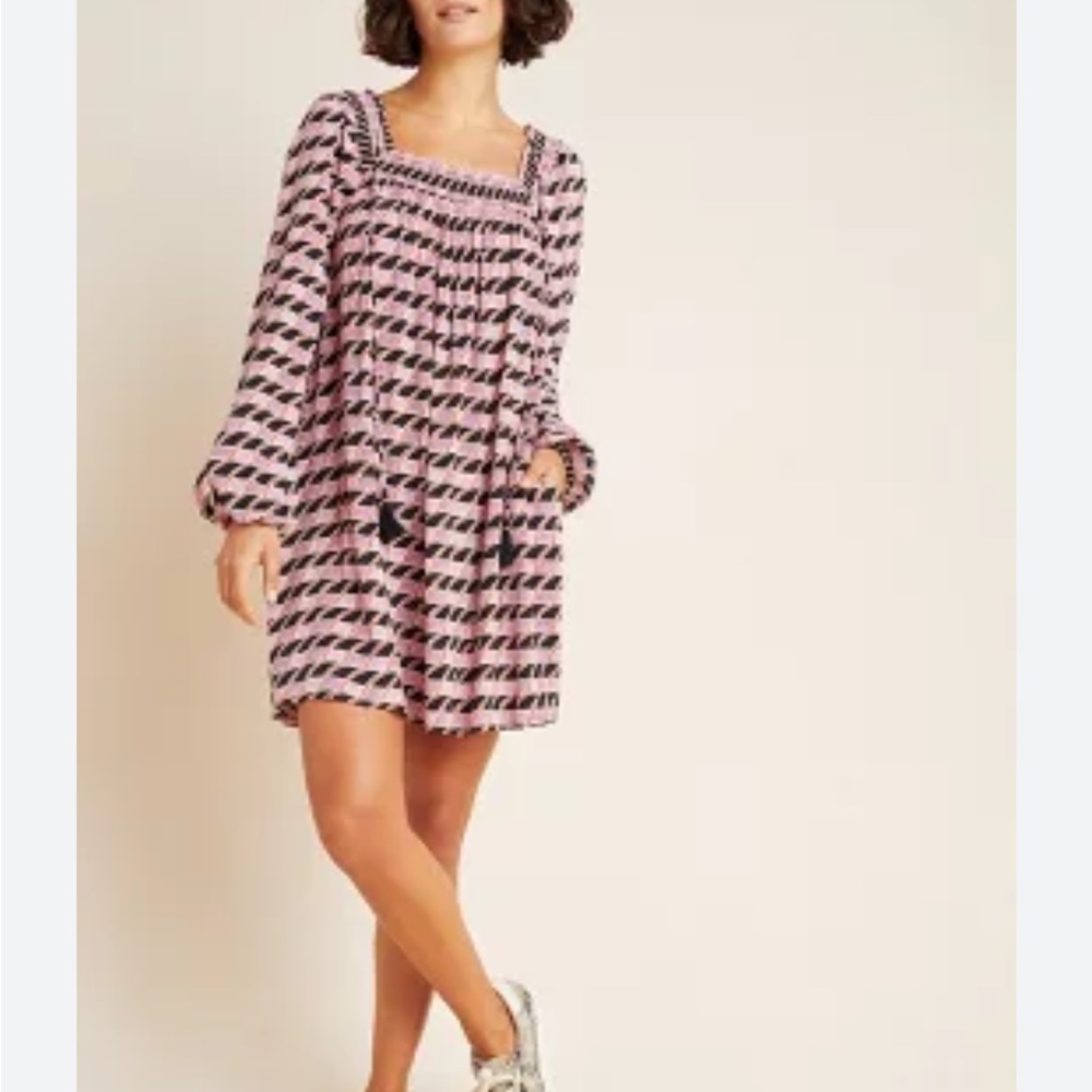 Maeve Adrienne Square Neck Geometric Boho Tunic Dress